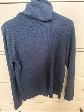 Classic Ribbed Cowl Neck Sweater - Blue